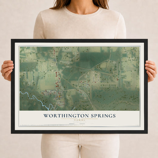 Map of Worthington Springs, Florida, 12 x 18 inch print in a black wood frame