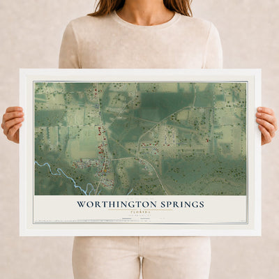 Worthington Springs, Florida map print, 12" x 18" W/ White Ayous Wood Frame mockup