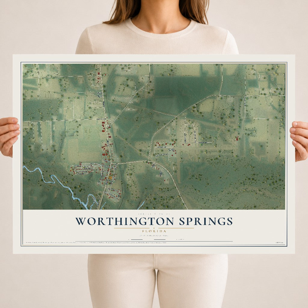 Worthington Springs, Florida map print, 18" x 24" Archival Matte Print mockup