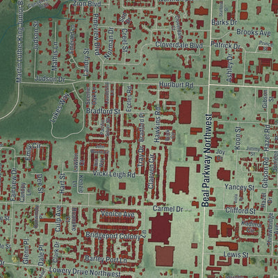 Close-up of the map of Wright, Florida print showing street and building detail