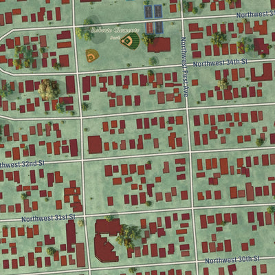 Close-up of the map of Wynwood, Florida print showing street and building detail