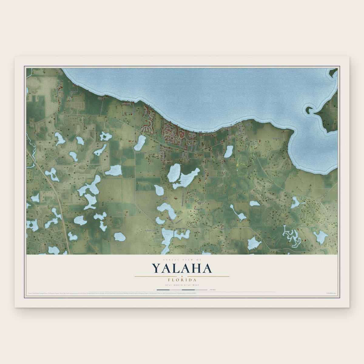 Yalaha, Florida map print, the full design