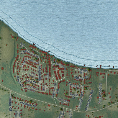 Close-up of the map of Yalaha, Florida print showing street and building detail