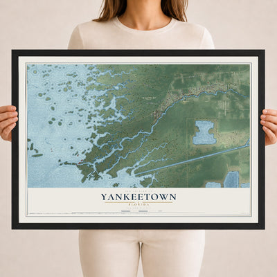Yankeetown, Florida map print, 18" x 24" W/ Black Ayous Wood Frame mockup