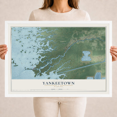 Yankeetown, Florida map print, 18" x 24" W/ White Ayous Wood Frame mockup