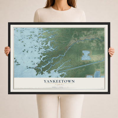 Yankeetown, Florida map print, 24" x 36" W/ Black Ayous Wood Frame mockup