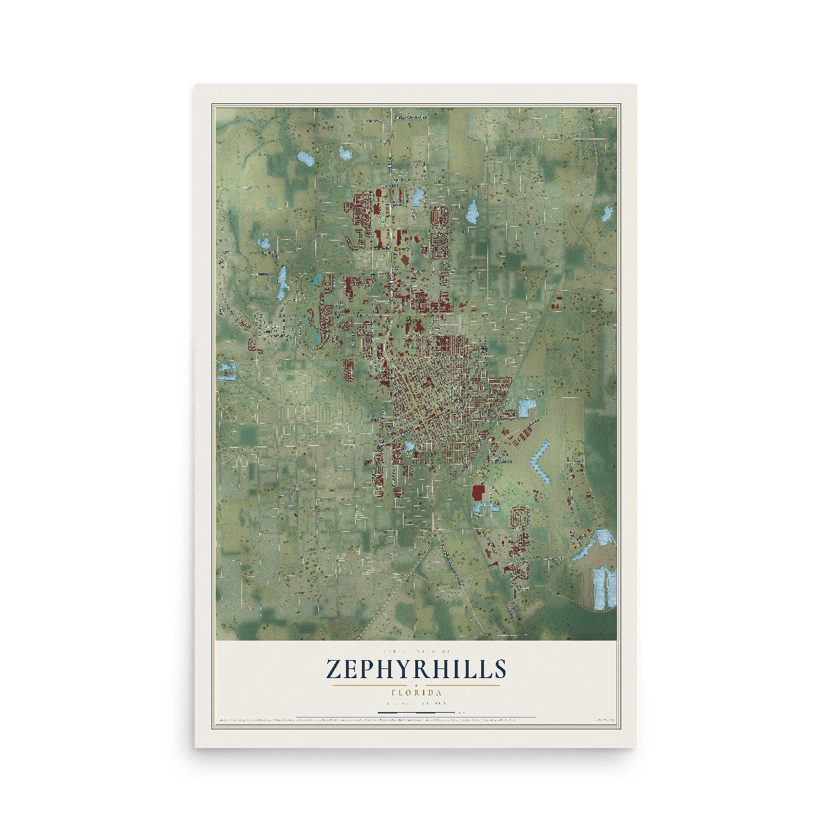 Zephyrhills, Florida map print, 12" x 18" Archival Matte Print mockup