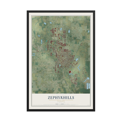 Zephyrhills, Florida map print, 12" x 18" W/ Black Ayous Wood Frame mockup