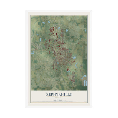 Zephyrhills, Florida map print, 12" x 18" W/ White Ayous Wood Frame mockup