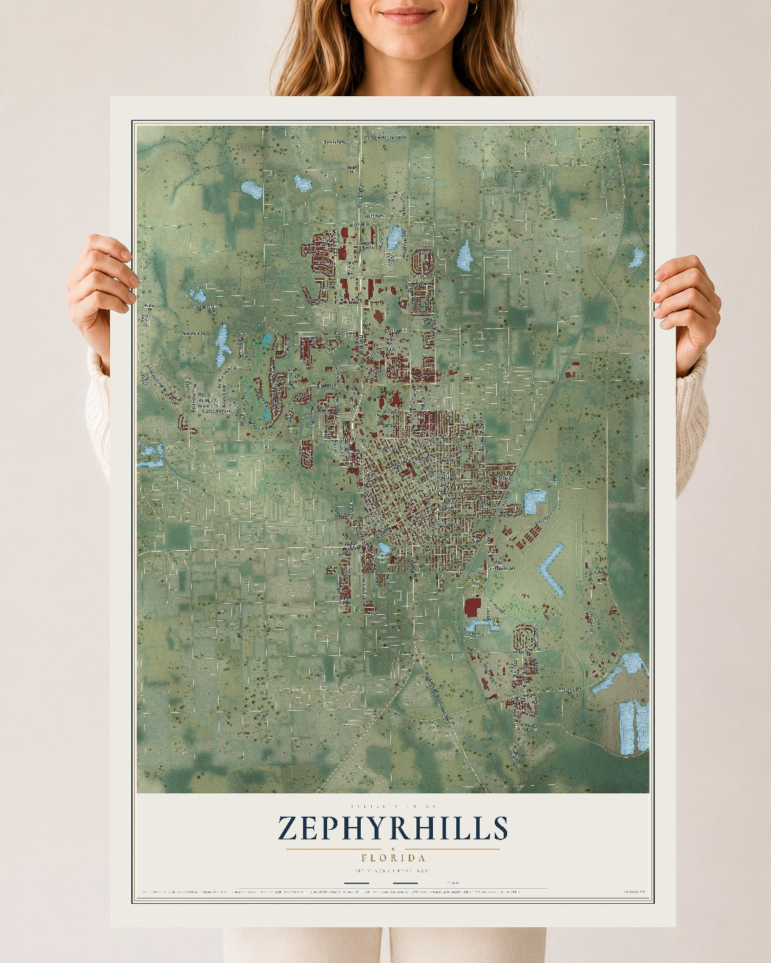 Zephyrhills, Florida map print, 24" x 36" Archival Matte Print mockup