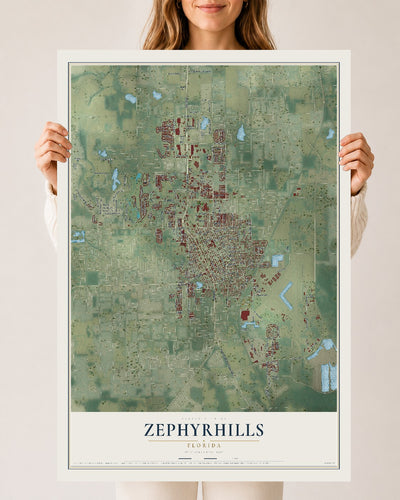 Zephyrhills, Florida map print, 24" x 36" Archival Matte Print mockup