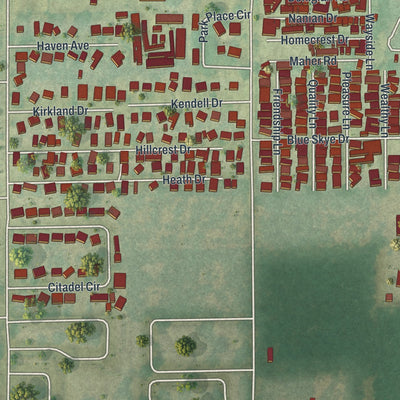 Close-up of the map of Zephyrhills North, Florida print showing street and building detail