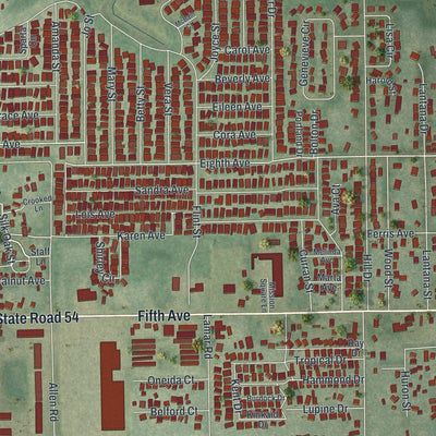 Close-up of the map of Zephyrhills West, Florida print showing street and building detail