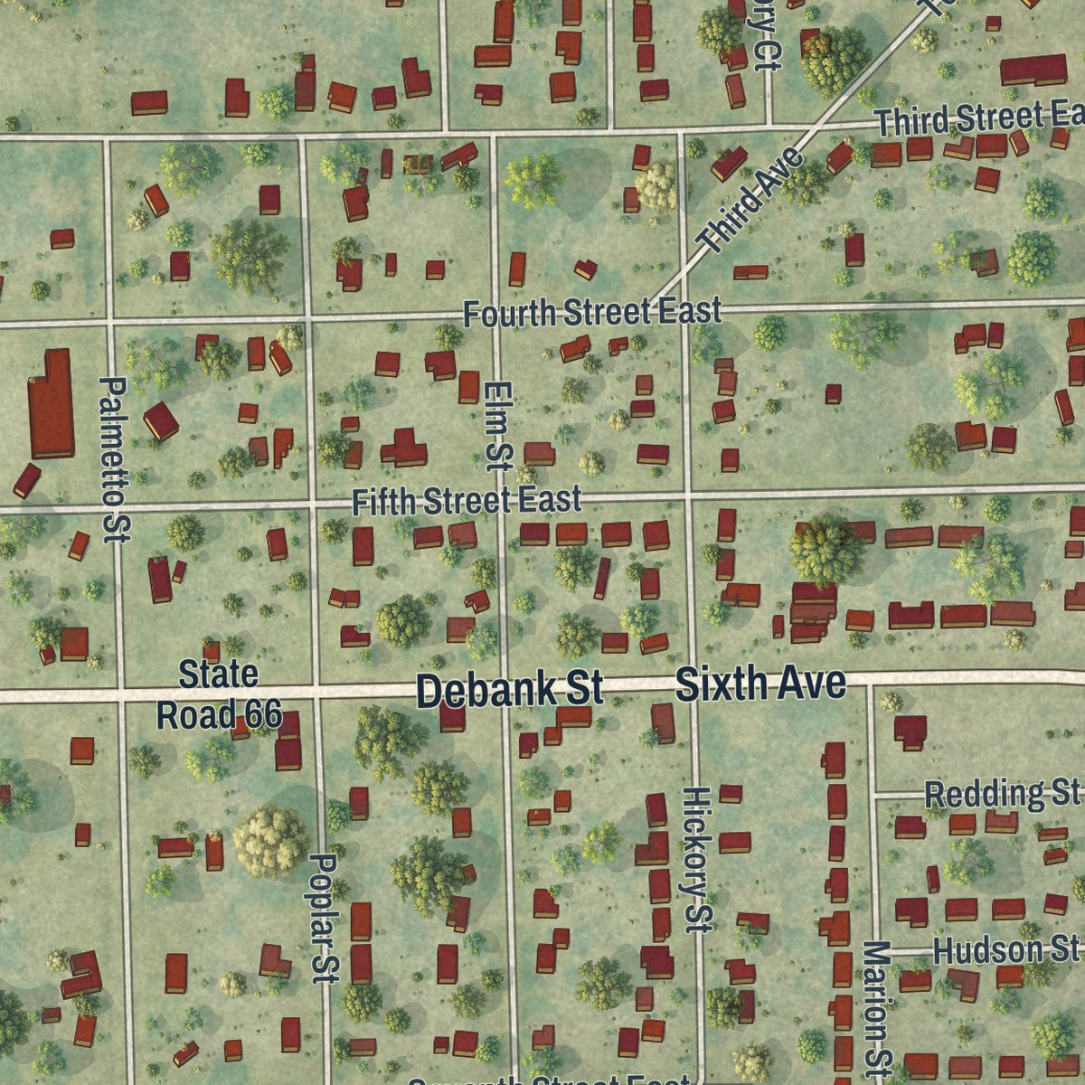 Close-up 1 of the Zolfo Springs, Florida map artwork