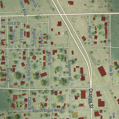 Close-up 2 of the Zolfo Springs, Florida map artwork