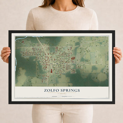 Zolfo Springs, Florida map print, 12" x 18" W/ Black Ayous Wood Frame mockup