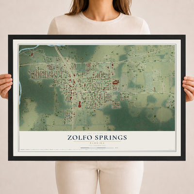 Zolfo Springs, Florida map print, 18" x 24" W/ Black Ayous Wood Frame mockup