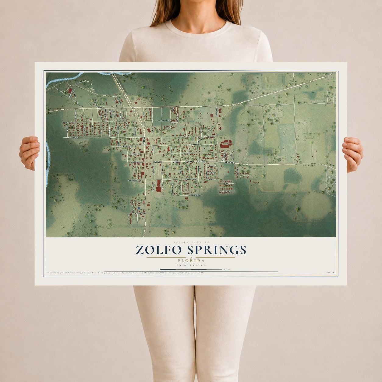 Zolfo Springs, Florida map print, 24" x 36" Archival Matte Print mockup