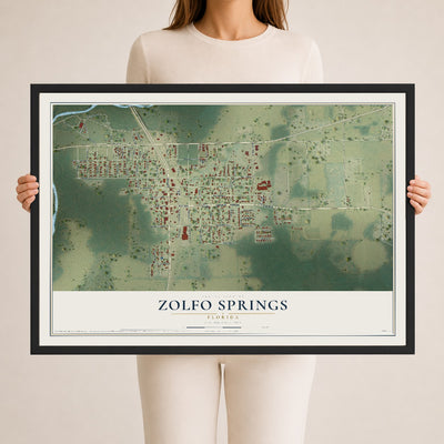 Zolfo Springs, Florida map print, 24" x 36" W/ Black Ayous Wood Frame mockup
