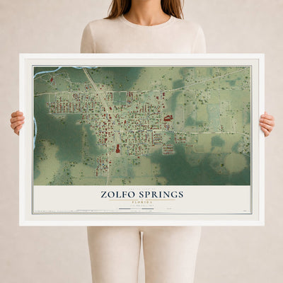 Zolfo Springs, Florida map print, 24" x 36" W/ White Ayous Wood Frame mockup