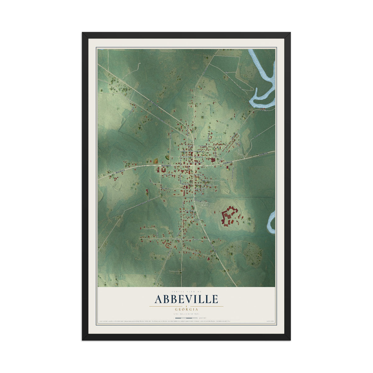 Abbeville, Georgia map print, 12" x 18" W/ Black Ayous Wood Frame mockup