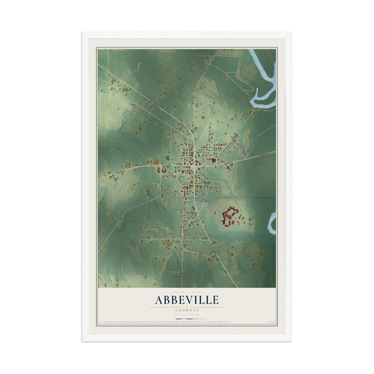 Abbeville, Georgia map print, 12" x 18" W/ White Ayous Wood Frame mockup