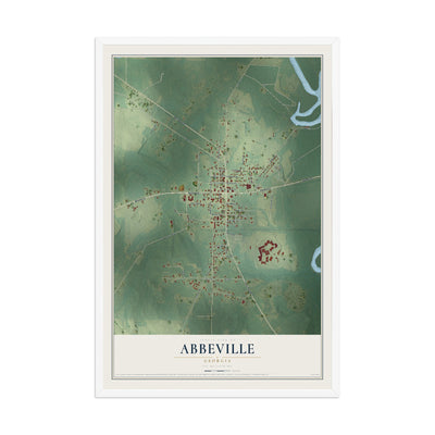 Abbeville, Georgia map print, 12" x 18" W/ White Ayous Wood Frame mockup