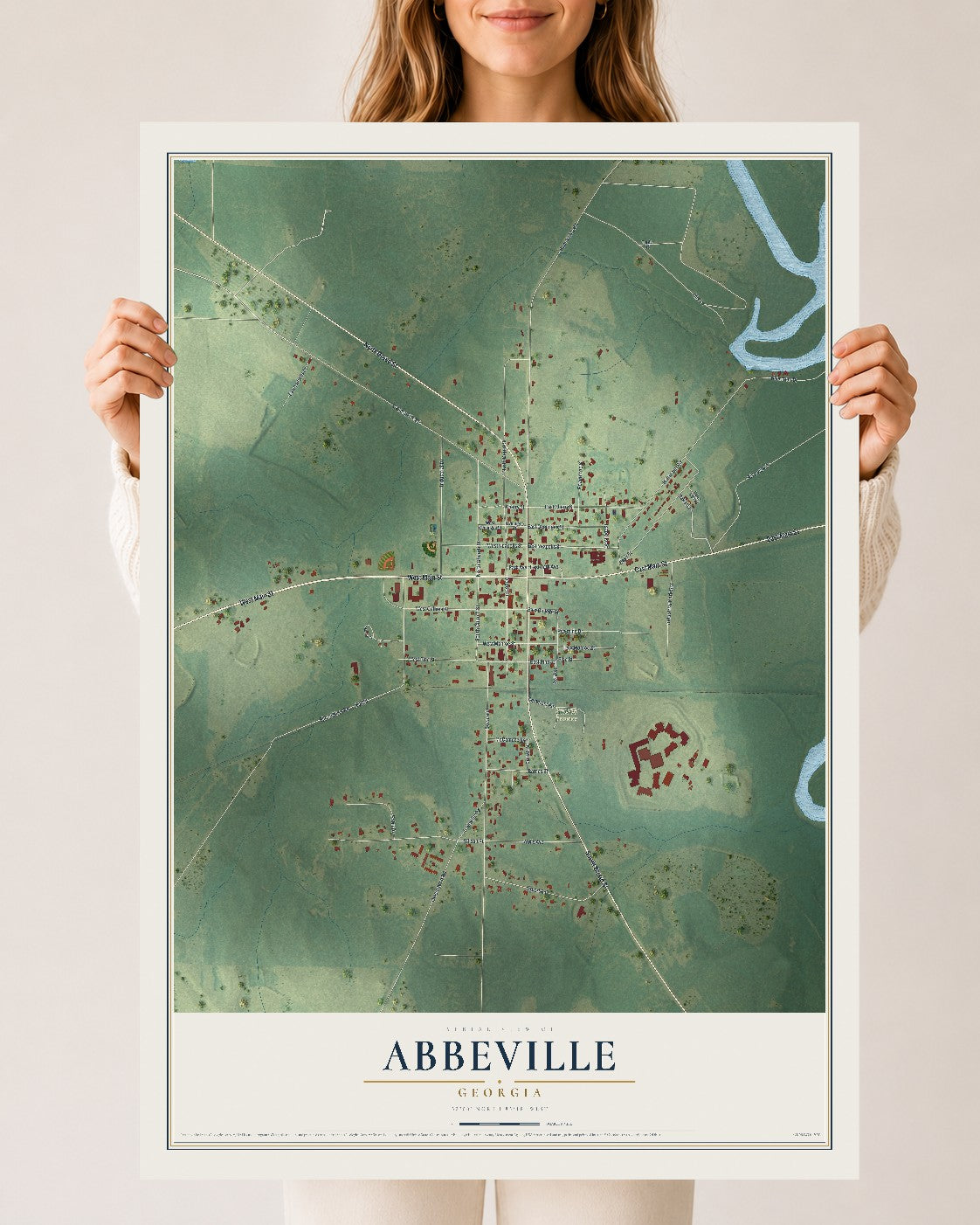 Abbeville, Georgia map print, 24" x 36" Archival Matte Print mockup