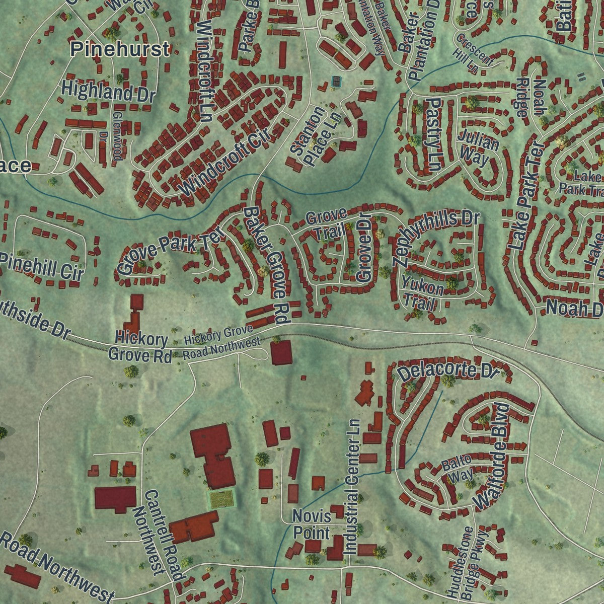 Close-up 1 of the Acworth, Georgia map artwork
