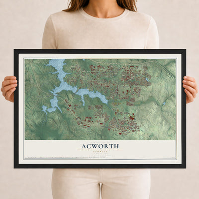 Acworth, Georgia map print, 12" x 18" W/ Black Ayous Wood Frame mockup