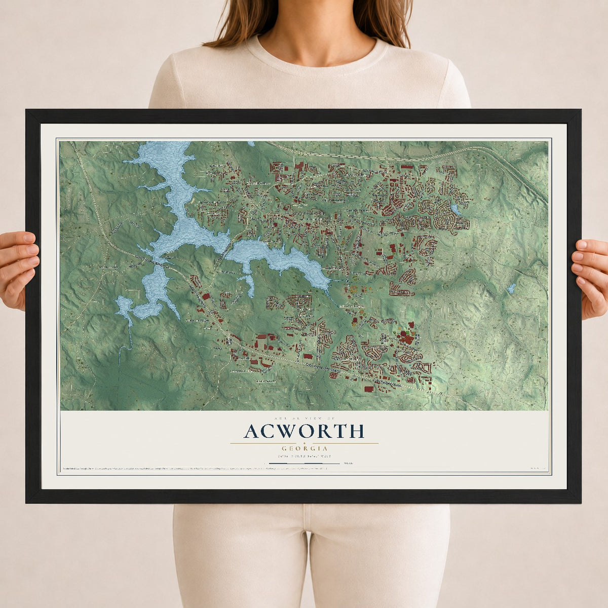Acworth, Georgia map print, 18" x 24" W/ Black Ayous Wood Frame mockup