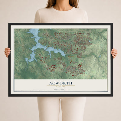 Acworth, Georgia map print, 24" x 36" W/ Black Ayous Wood Frame mockup
