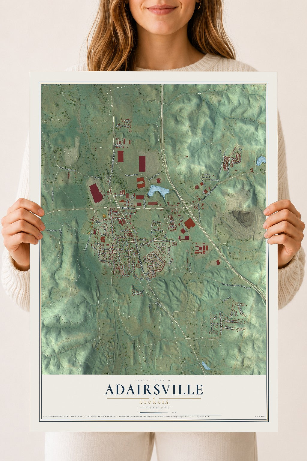 Adairsville, Georgia map print, 18" x 24" Archival Matte Print mockup