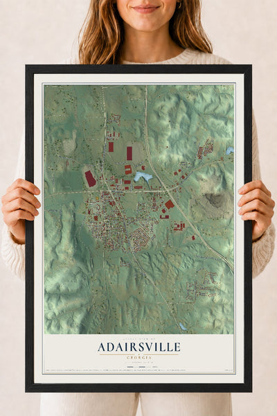 Adairsville, Georgia map print, 18" x 24" W/ Black Ayous Wood Frame mockup
