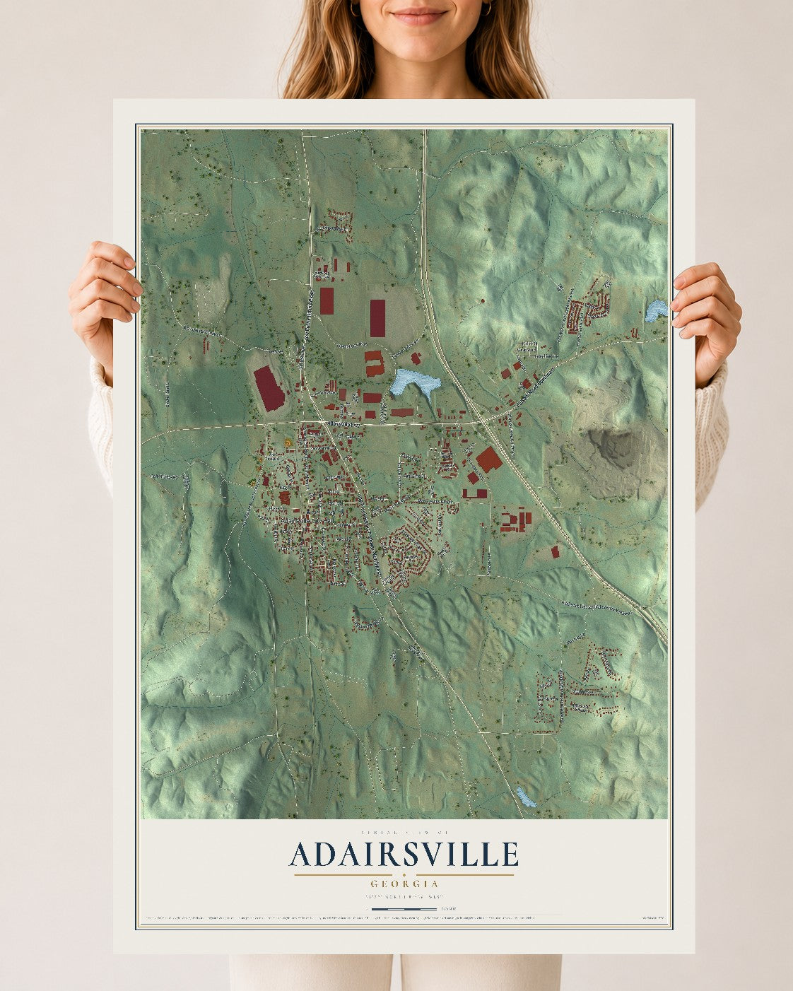 Adairsville, Georgia map print, 24" x 36" Archival Matte Print mockup