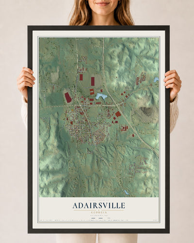 Adairsville, Georgia map print, 24" x 36" W/ Black Ayous Wood Frame mockup