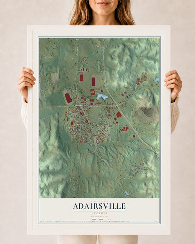 Adairsville, Georgia map print, 24" x 36" W/ White Ayous Wood Frame mockup