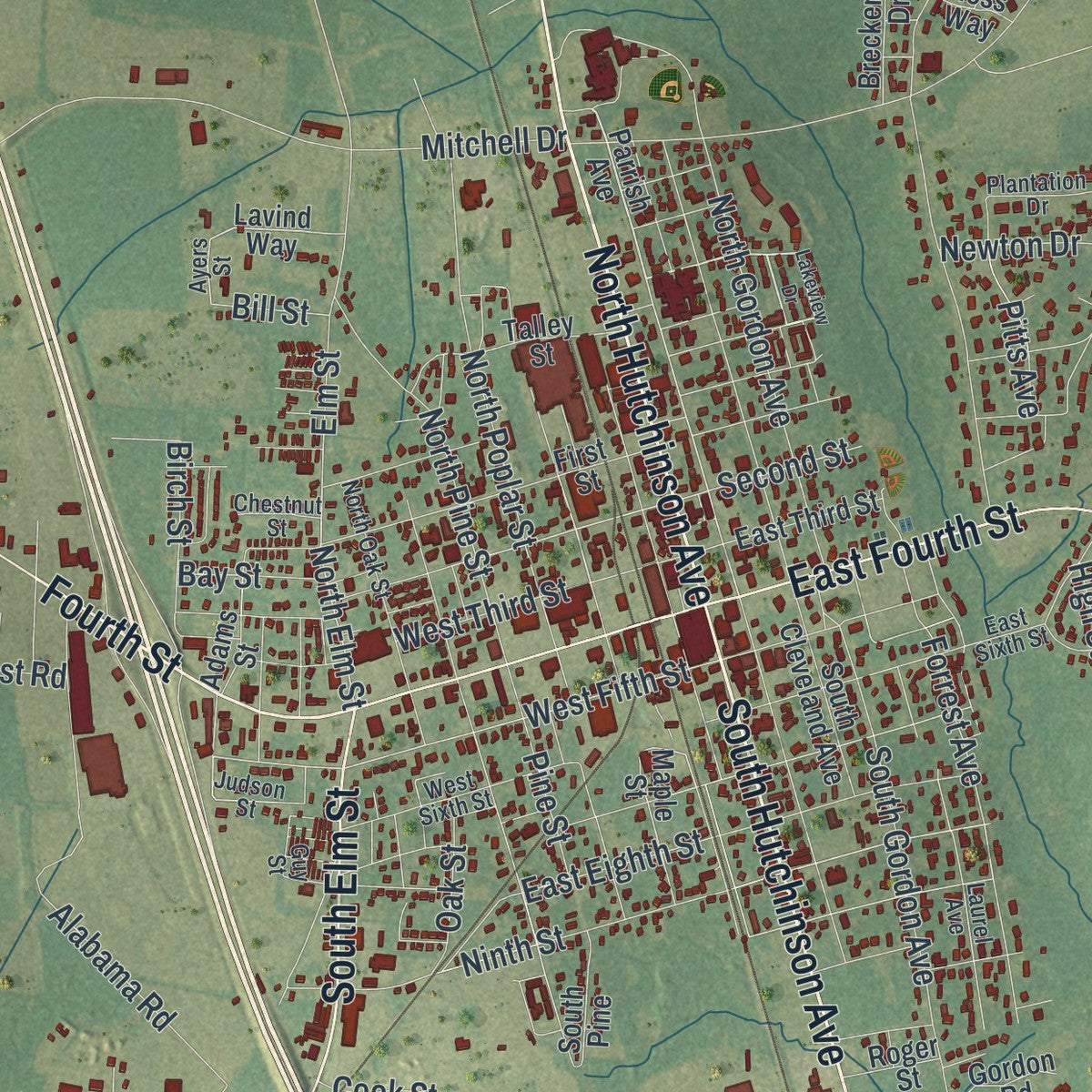 Close-up 1 of the Adel, Georgia map artwork