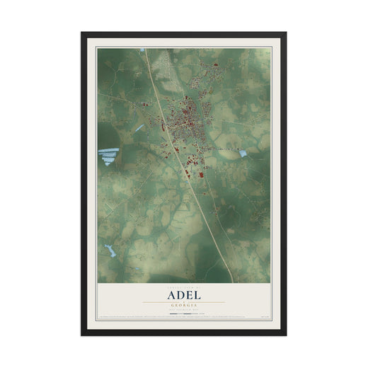 Map of Adel, Georgia, 12 x 18 inch print in a black wood frame