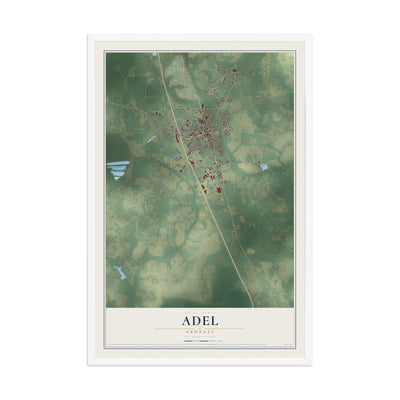 Adel, Georgia map print, 12" x 18" W/ White Ayous Wood Frame mockup