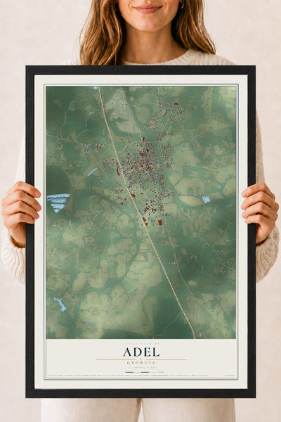 Adel, Georgia map print, 18" x 24" W/ Black Ayous Wood Frame mockup