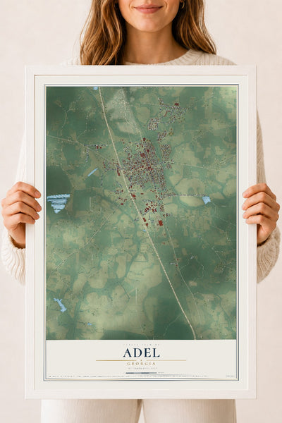Adel, Georgia map print, 18" x 24" W/ White Ayous Wood Frame mockup
