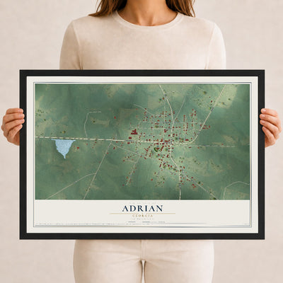 Adrian, Georgia map print, 12" x 18" W/ Black Ayous Wood Frame mockup