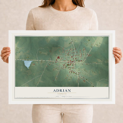 Adrian, Georgia map print, 12" x 18" W/ White Ayous Wood Frame mockup