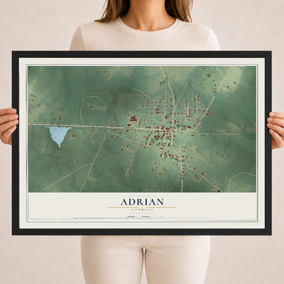 Adrian, Georgia map print, 18" x 24" W/ Black Ayous Wood Frame mockup