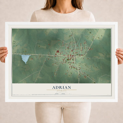 Adrian, Georgia map print, 18" x 24" W/ White Ayous Wood Frame mockup