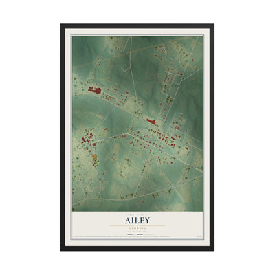 Ailey, Georgia map print, 12" x 18" W/ Black Ayous Wood Frame mockup
