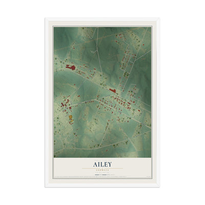 Ailey, Georgia map print, 12" x 18" W/ White Ayous Wood Frame mockup