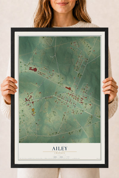 Ailey, Georgia map print, 18" x 24" W/ Black Ayous Wood Frame mockup
