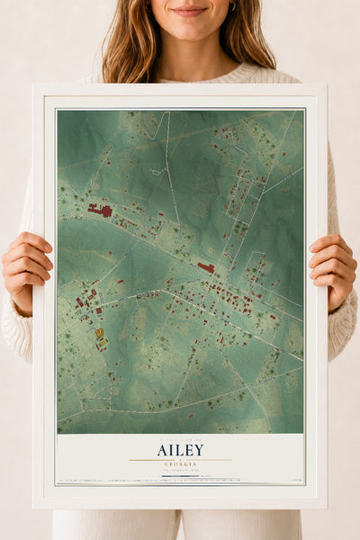Ailey, Georgia map print, 18" x 24" W/ White Ayous Wood Frame mockup